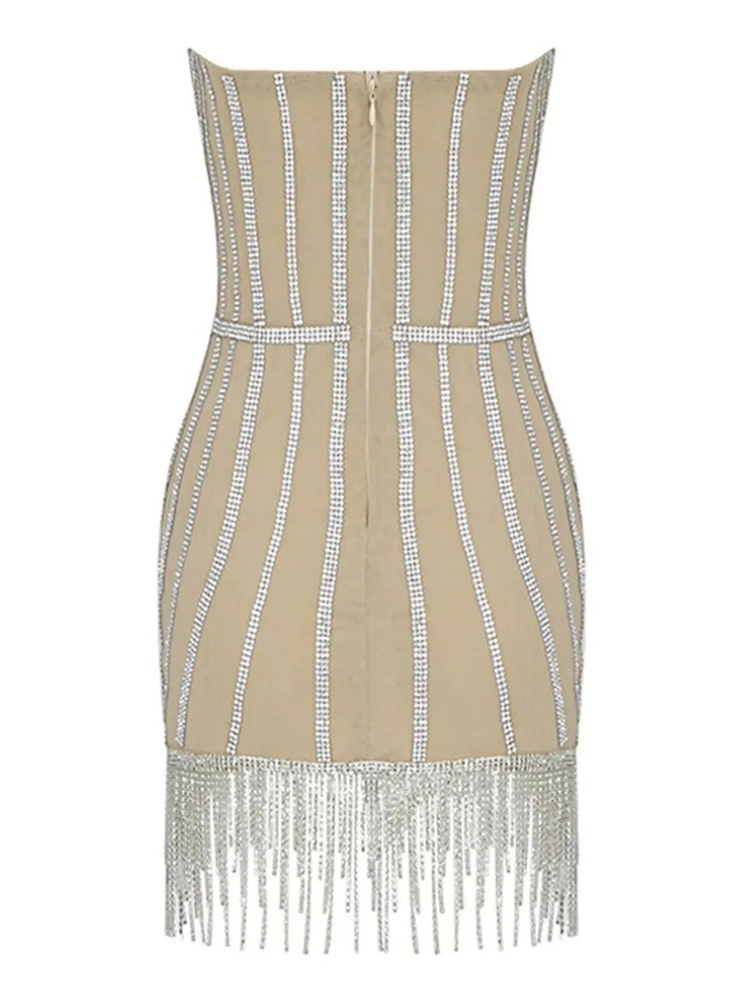 Embellished Crystal Fringed Mesh Mini Dress - Dresses