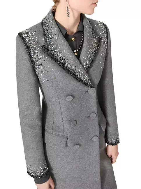 Embellished Double-Breasted Australian Wool Coat - Coats