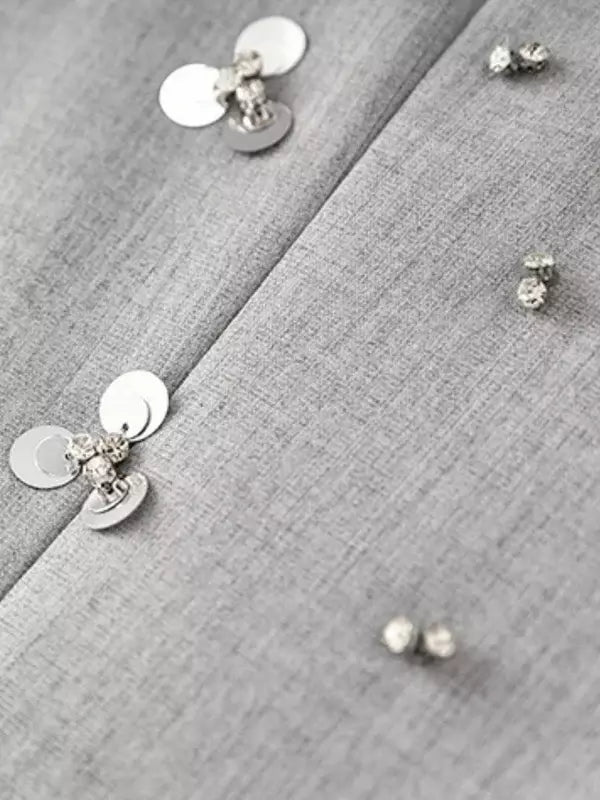 Embellished Grey Notched Collar Blazer with Sequin Details in Mini Skirt Set