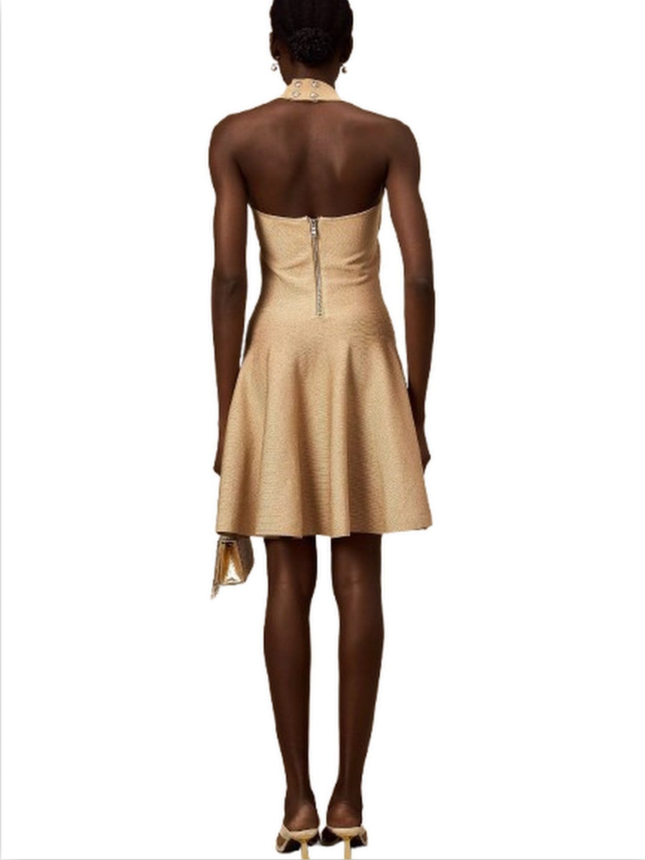 Embellished Knit Ruffle Halterneck Mini Dress - Dresses
