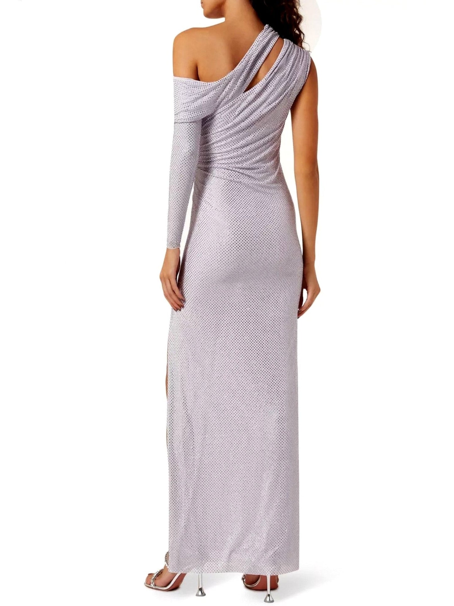 Embellished Lilac One-Shoulder Maxi Dress - Dresses