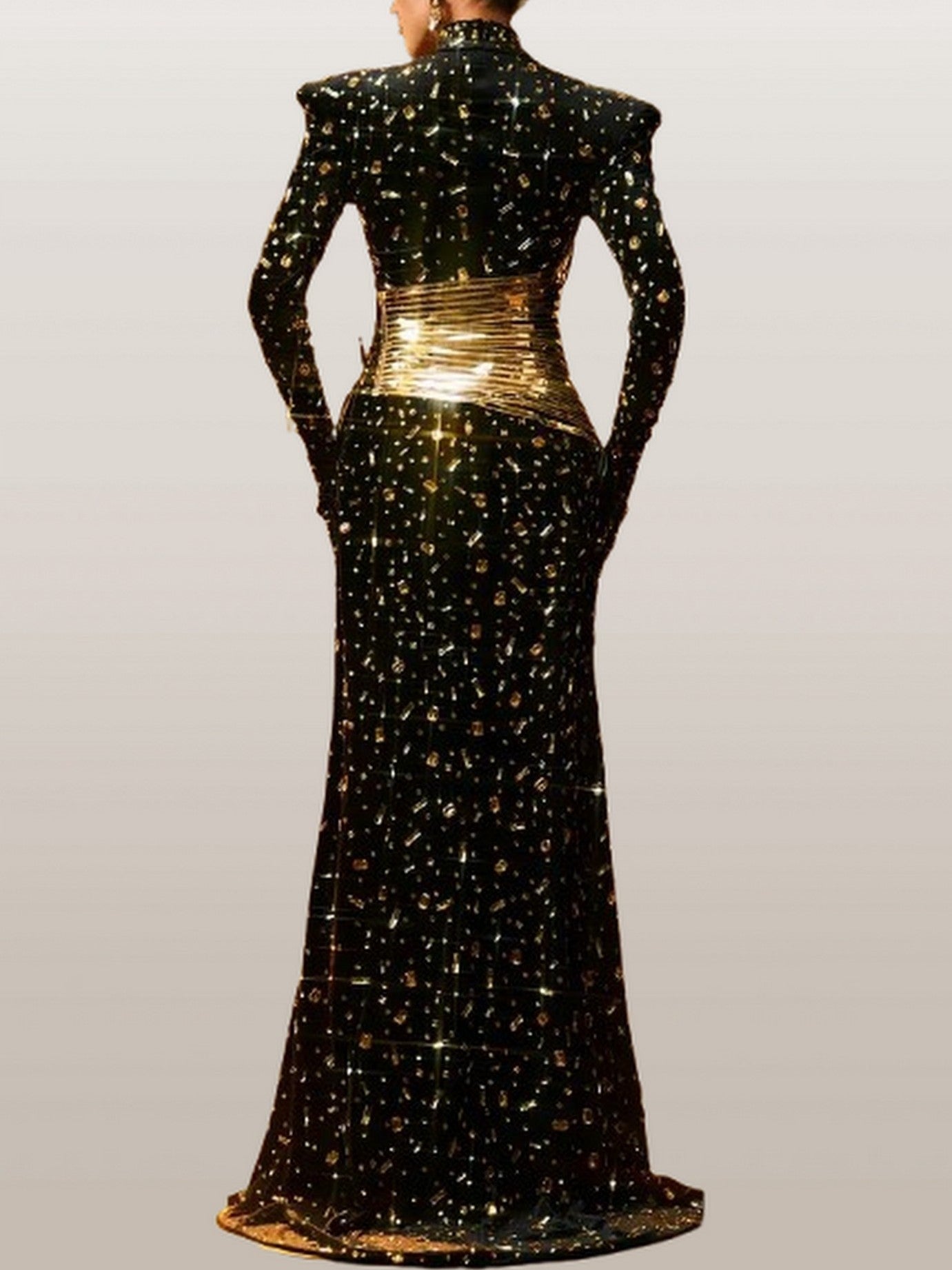Embellished Maxi Dress with Paneling and High Slit - Dresses
