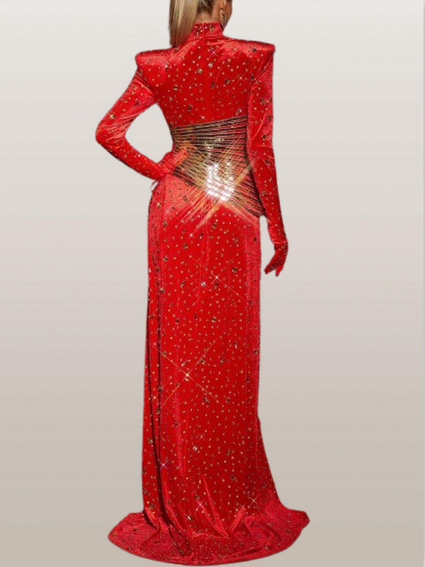 Embellished Maxi Dress with Paneling and High Slit - Dresses