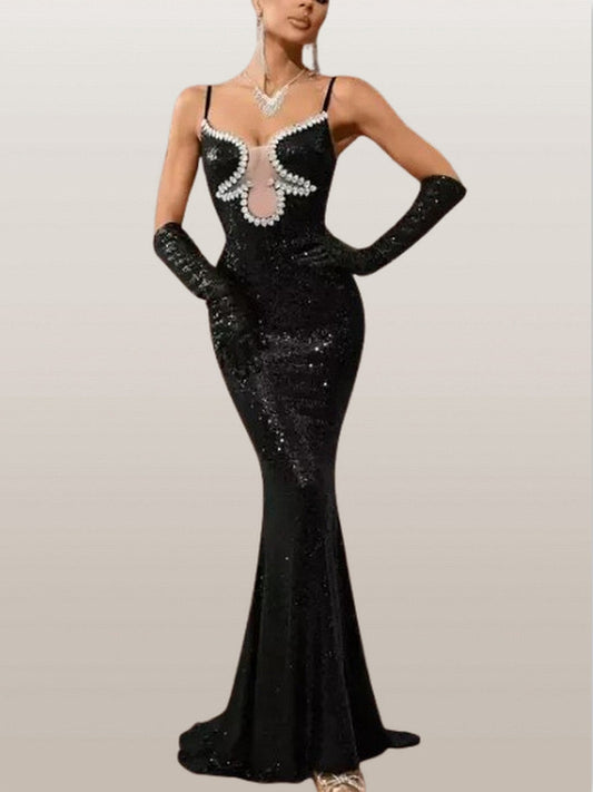 Embellished Sculptured Cut-Out Dress with Gloves - Dresses