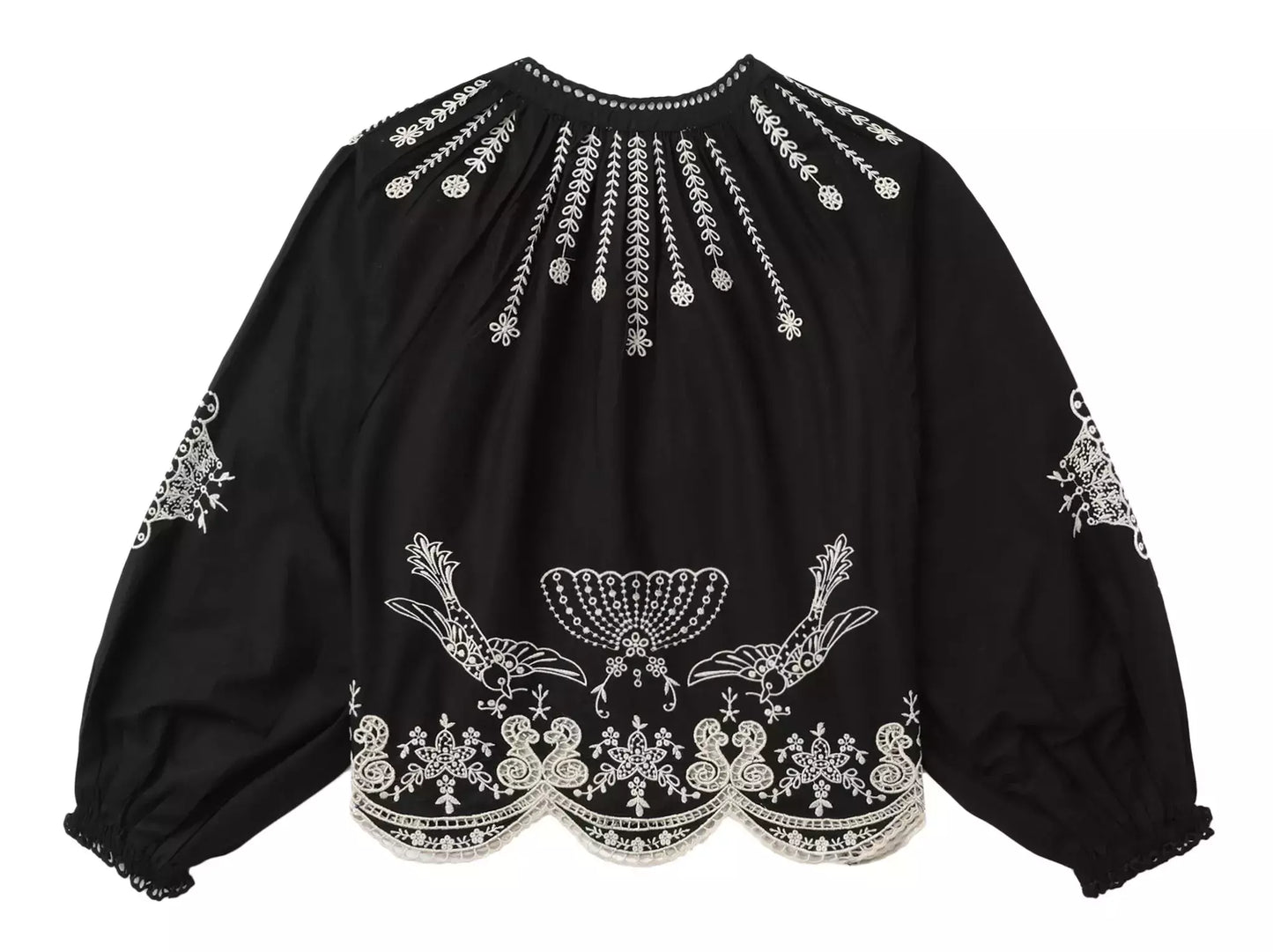 Embroidered Cotton Poplin Blouse in Black - Tops