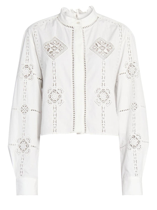 Embroidered Cotton White Blouse - Tops