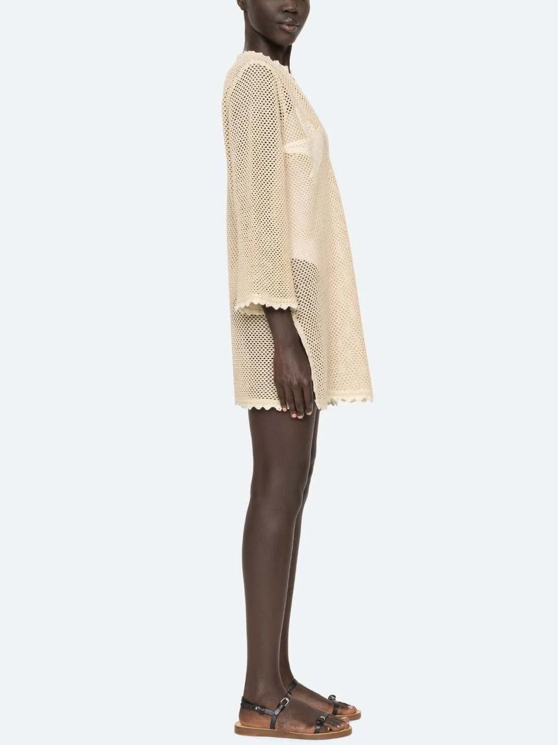 Embroidered Crochet-Knit Cover-Up Long Top - Tops