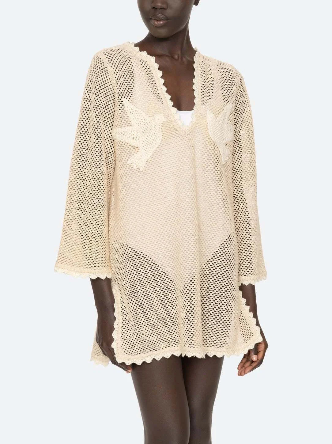 Embroidered Crochet-Knit Cover-Up Long Top - Tops