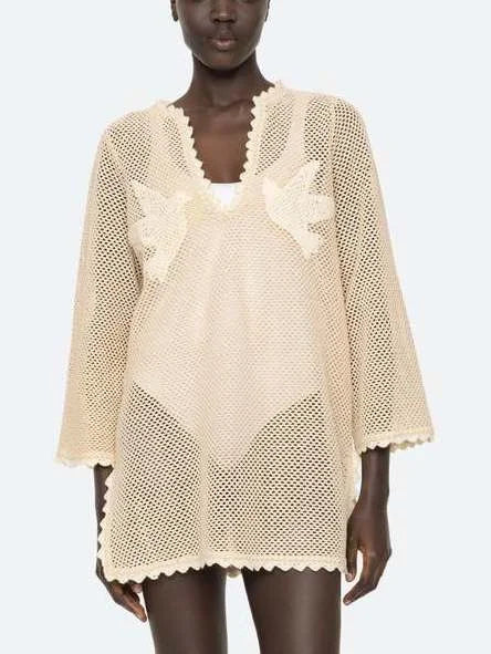 Embroidered Crochet-Knit Cover-Up Long Top - Tops