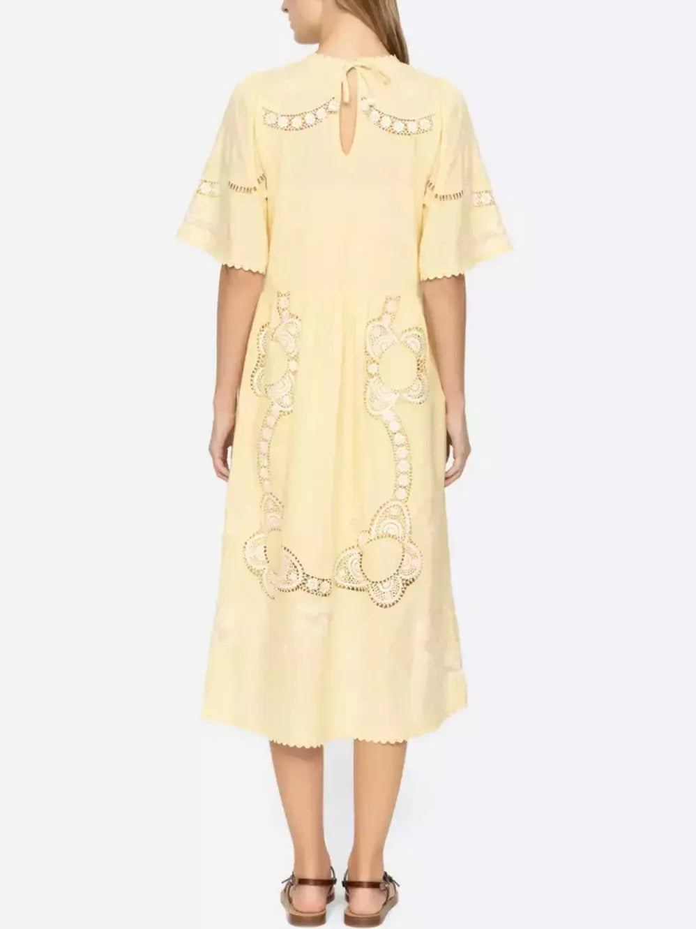 Embroidered Cut-Out Midi Dress in Yellow - Dresses