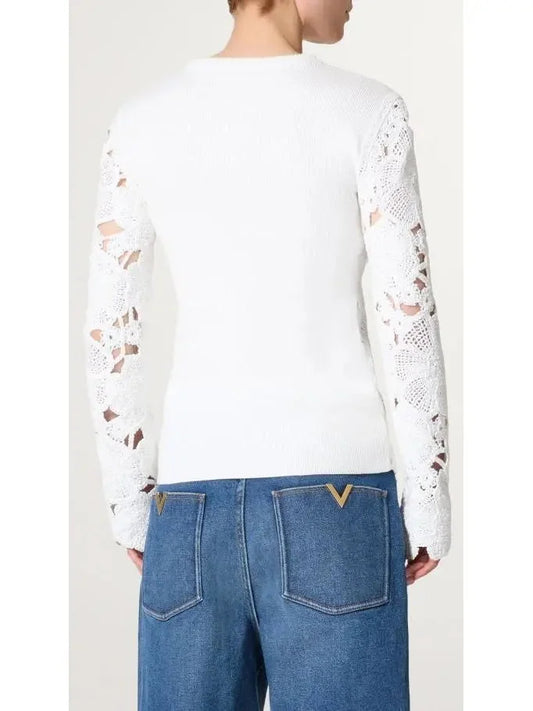 Embroidered Floral Cut-out Crochet-Effect Sweater in White - Sweaters & Knitwear