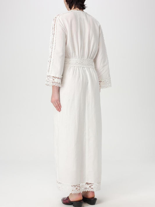 Embroidered Linen and Cotton Lace-Trim Dress - Dresses