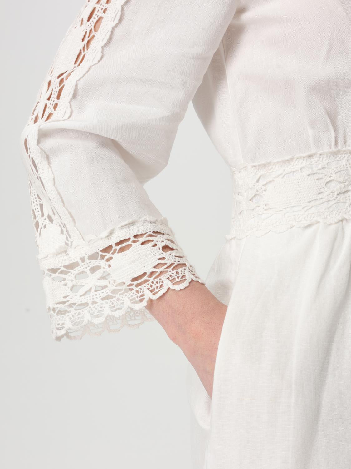 Embroidered Linen and Cotton Lace-Trim Dress - Dresses