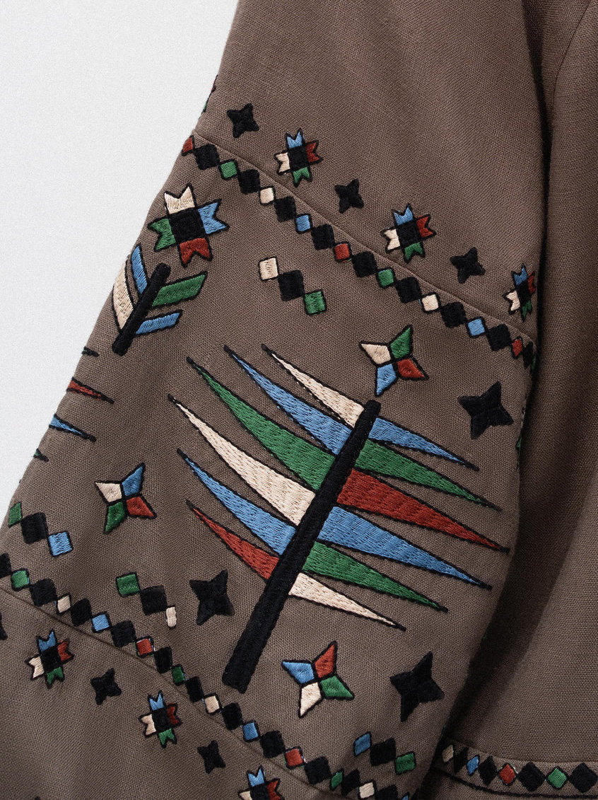 Embroidered Linen Vintage Blouse with Tassels - Tops