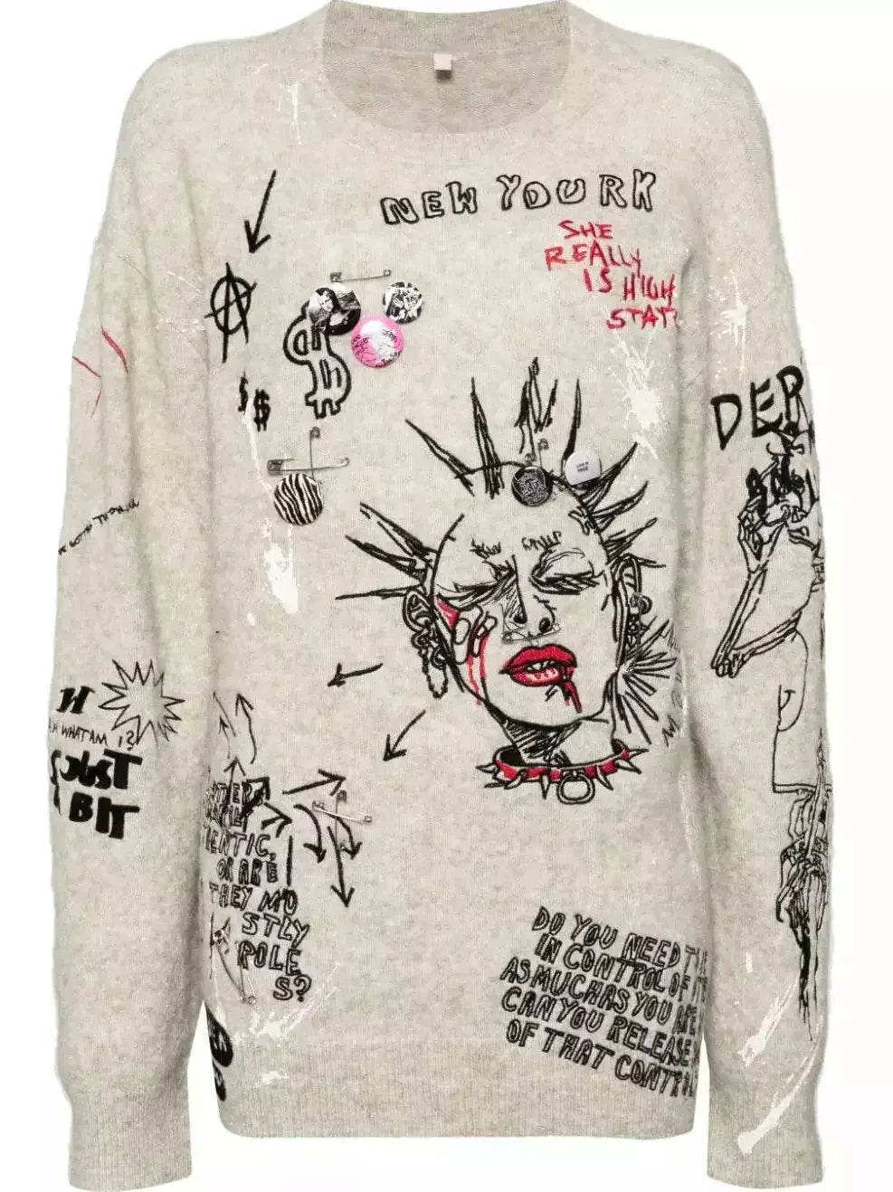 Embroidered Oversized Boyfriend Mohair-Blend Sweater - Sweaters & Knitwear