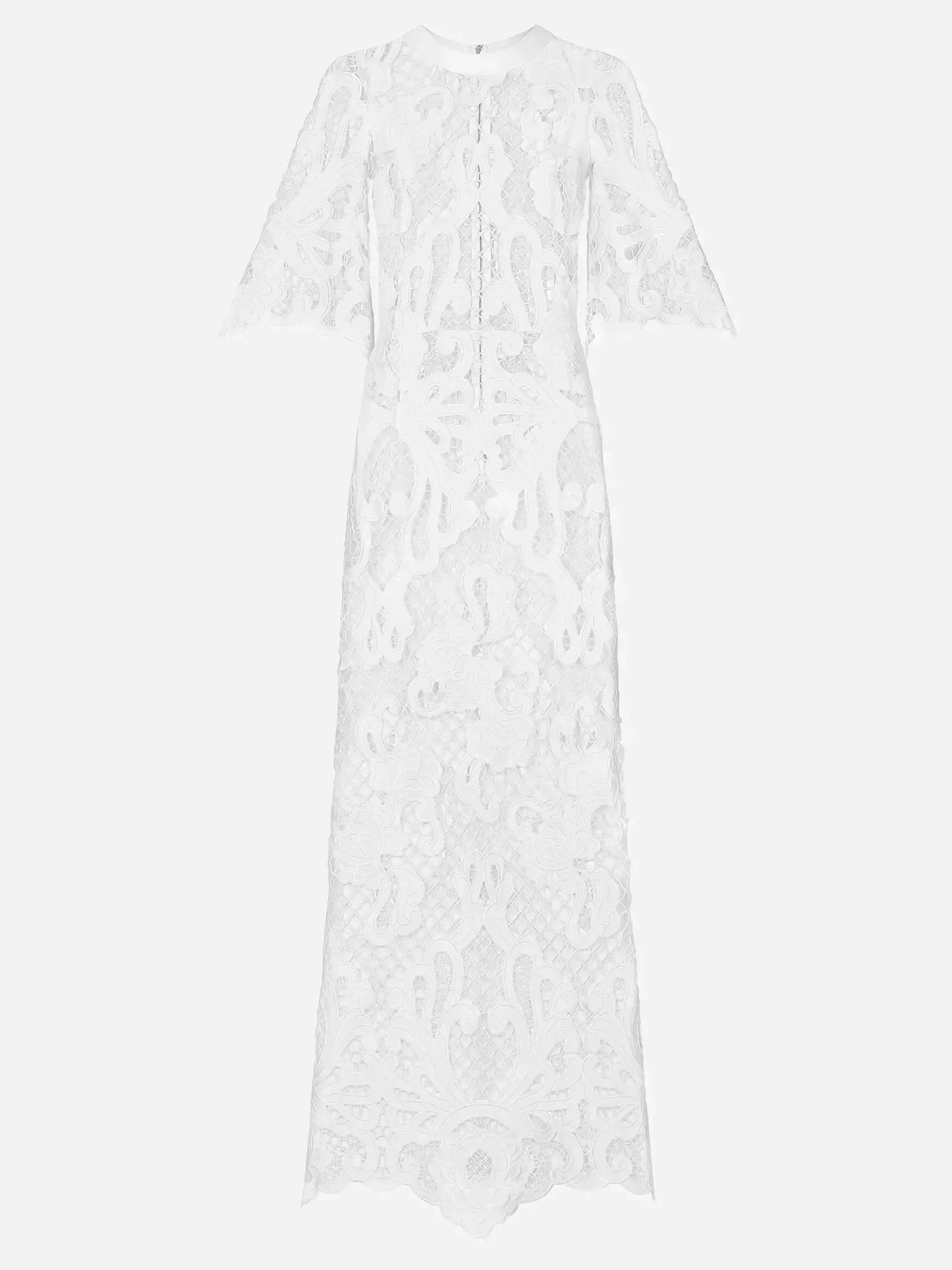 Embroidered White Mesh Maxi Dress - Dresses