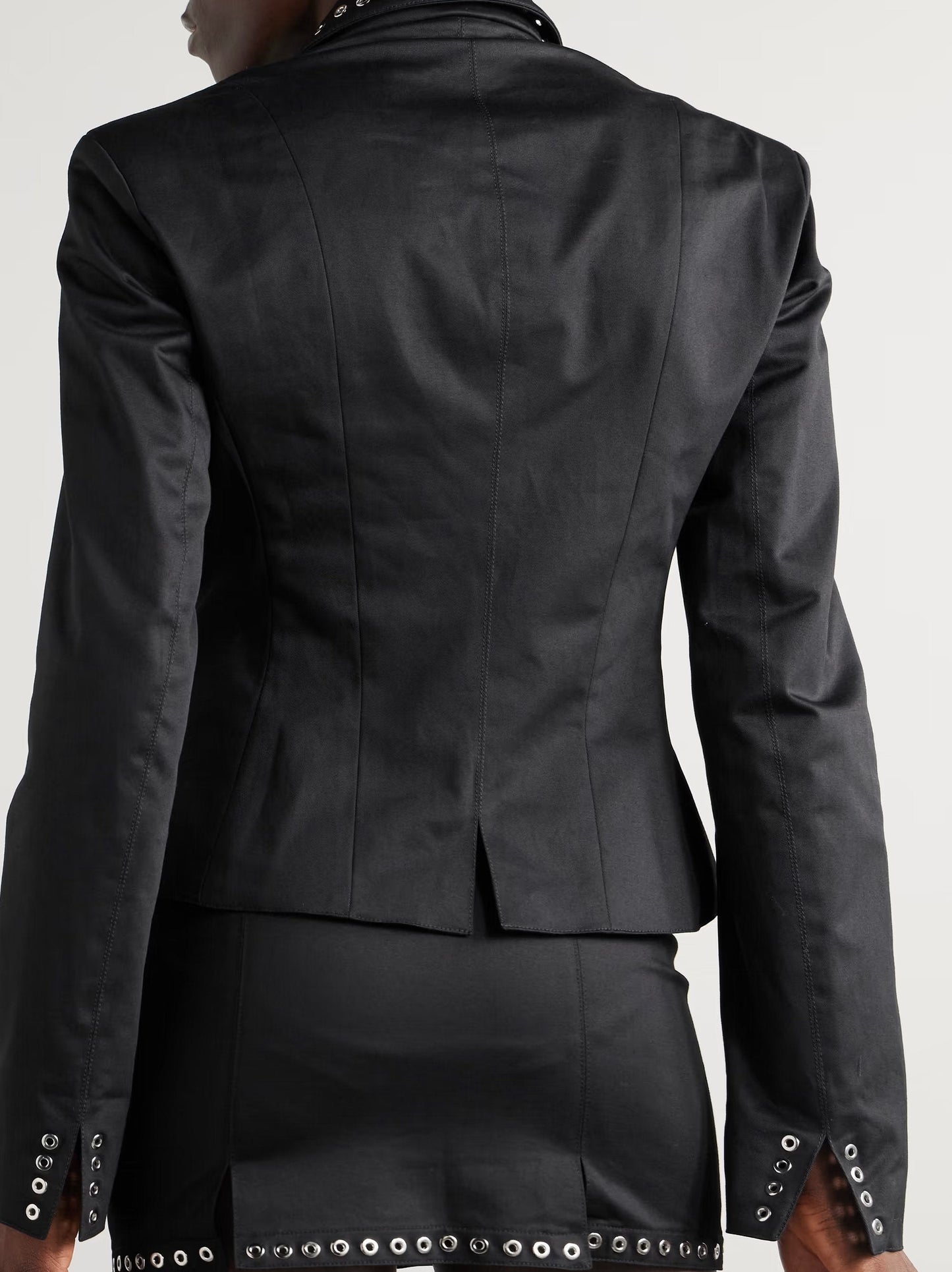 Eyelet-Embellished Black Single-Breasted Blazer - Jackets