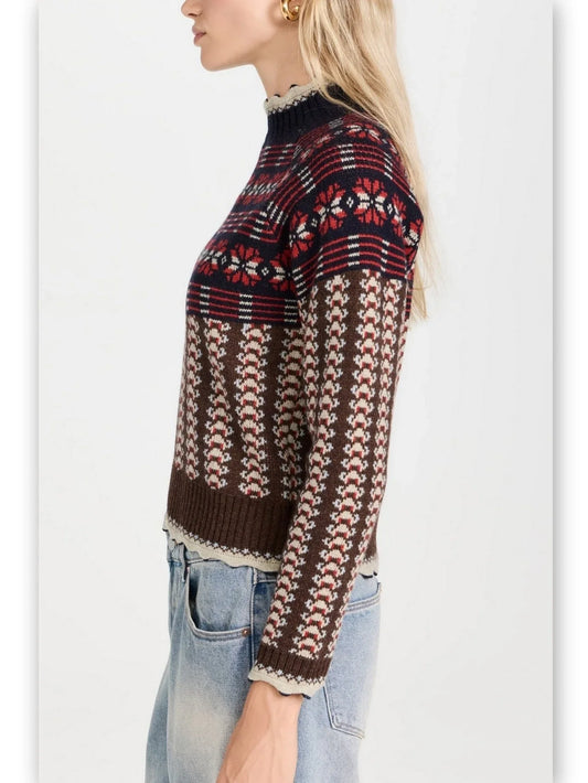 Fair Isle Pattern Ruffle-Edge Sweater - Sweaters & Knitwear