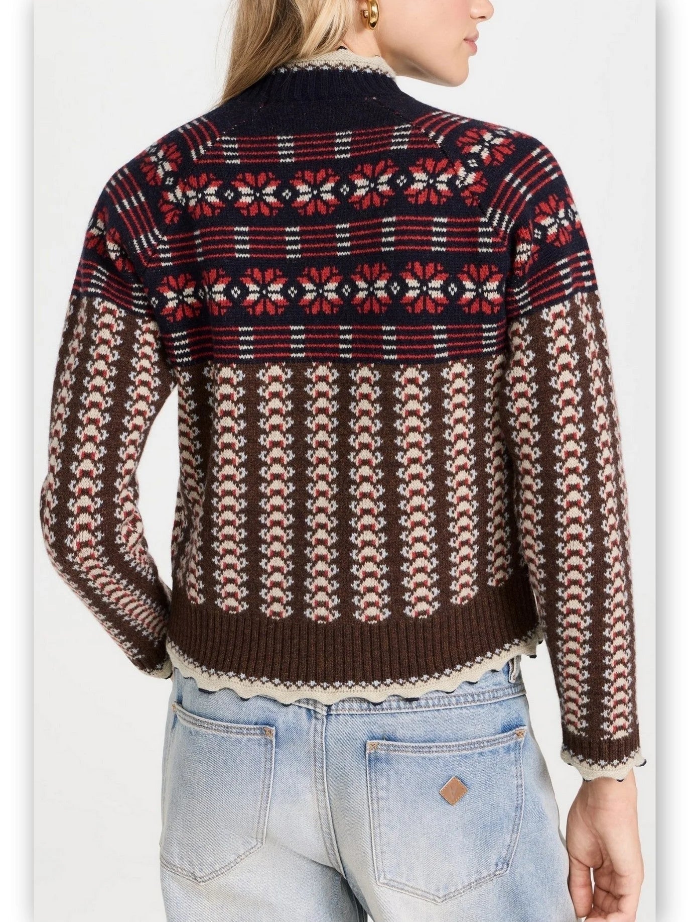 Fair Isle Pattern Ruffle-Edge Sweater - Sweaters & Knitwear
