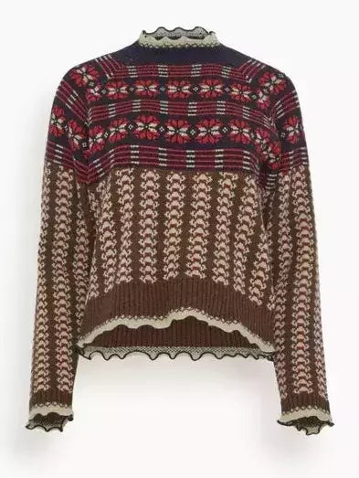 Fair Isle Pattern Ruffle-Edge Sweater - Sweaters & Knitwear