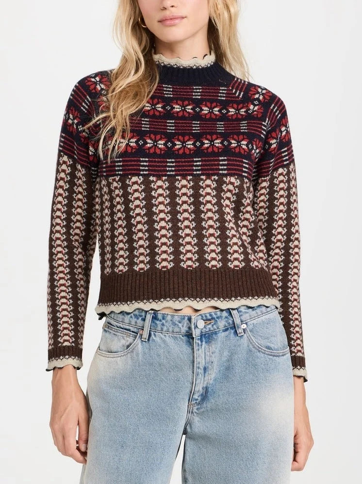 Fair Isle Pattern Ruffle-Edge Sweater - Sweaters & Knitwear