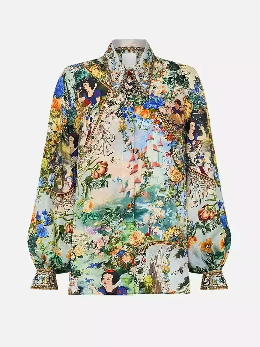 Fairy Tale and Floral Printed Blouse and Lounge Pant Set - Suits & Sets