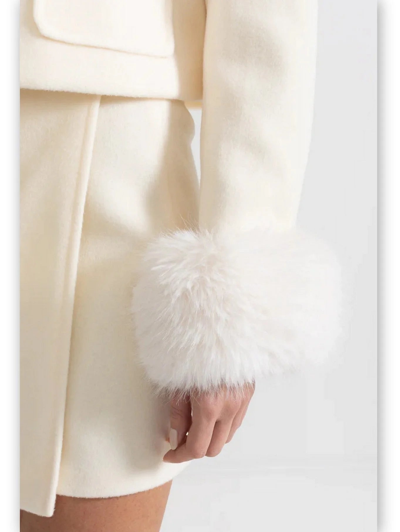 Faux-Fur Trim Cropped Jacket and Mini Skirt Set - Suits & Sets