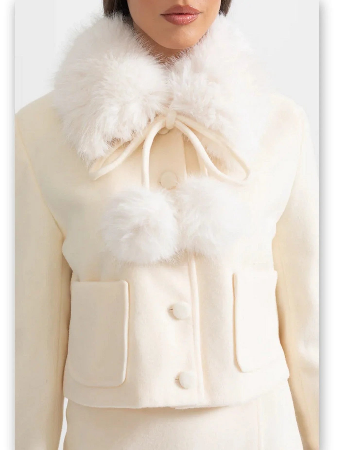 Faux-Fur Trim Cropped Jacket and Mini Skirt Set - Suits & Sets