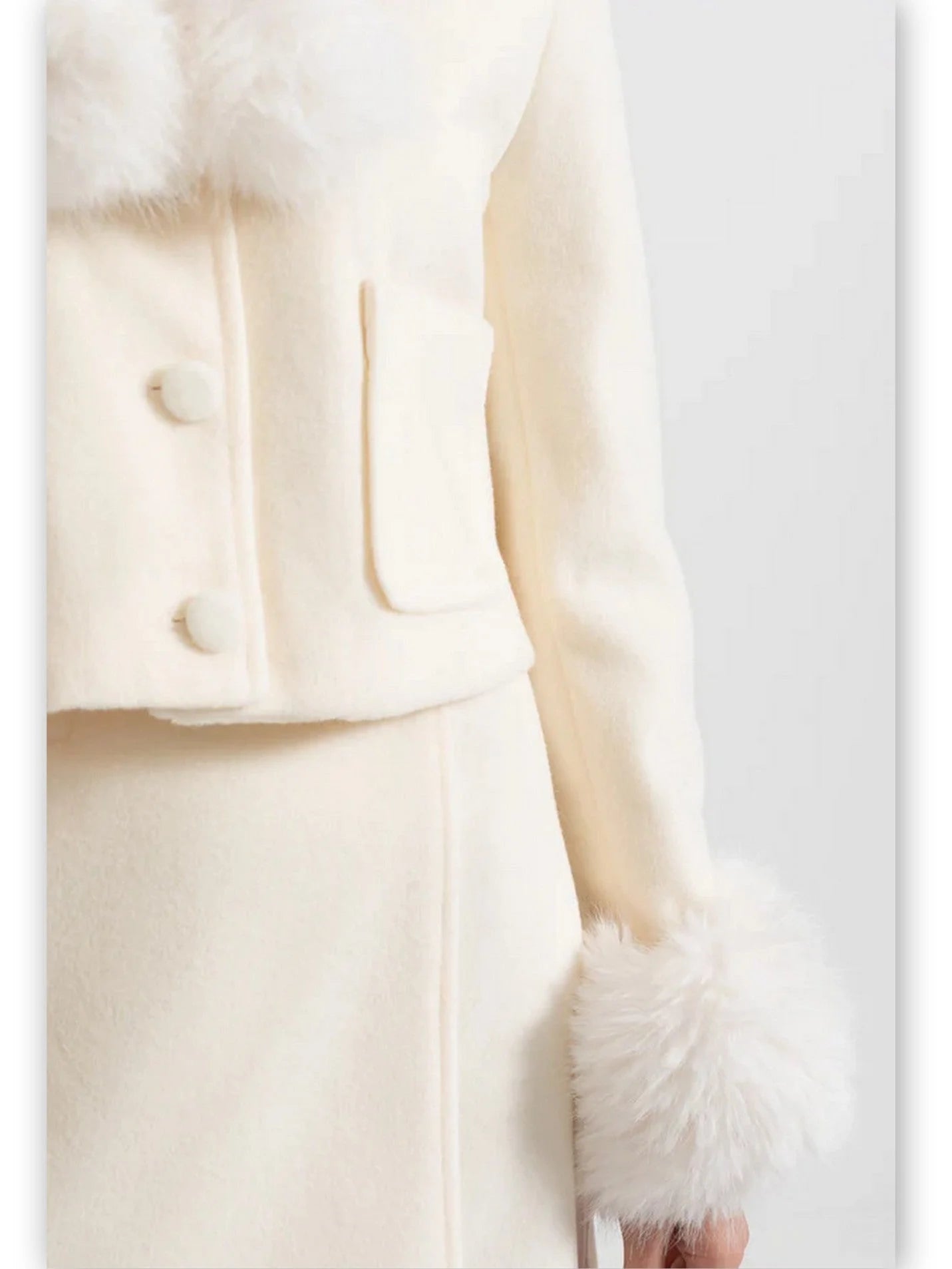 Faux-Fur Trim Cropped Jacket and Mini Skirt Set - Suits & Sets