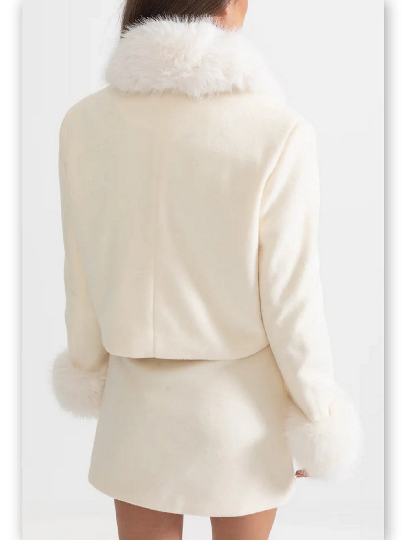 Faux-Fur Trim Cropped Jacket and Mini Skirt Set - Suits & Sets
