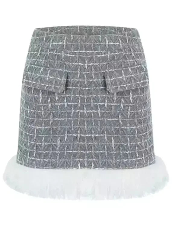 Faux-Fur Trim Tweed Jacket and Skirt Set - Suits & Sets