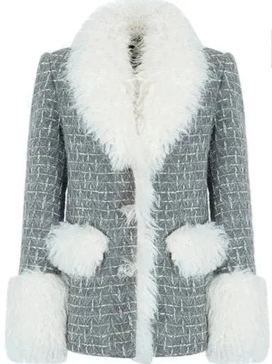 Faux-Fur Trim Tweed Jacket and Skirt Set - Suits & Sets