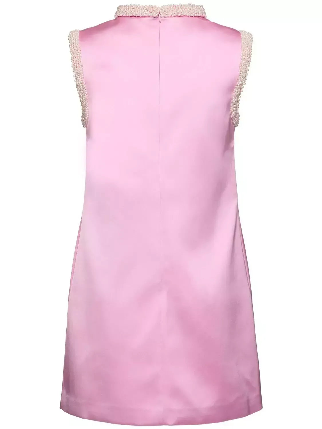 Faux-Pearl-Trim Pink Satin Mini Shift Dress - Dresses