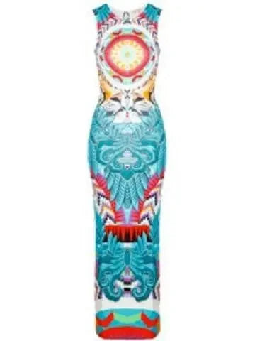 Fitted Column Jersey Silk Strapless Printed Long Dress - Dresses