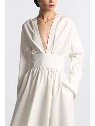 Flared Mid-Length V-Neck Dress - Dresses