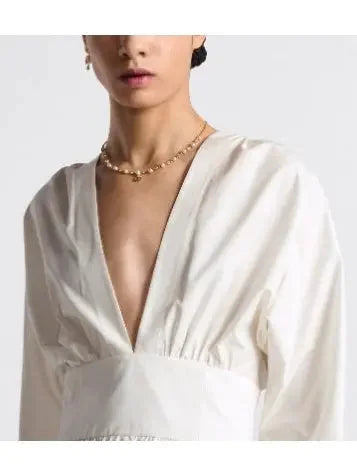 Flared Mid-Length V-Neck Dress - Dresses