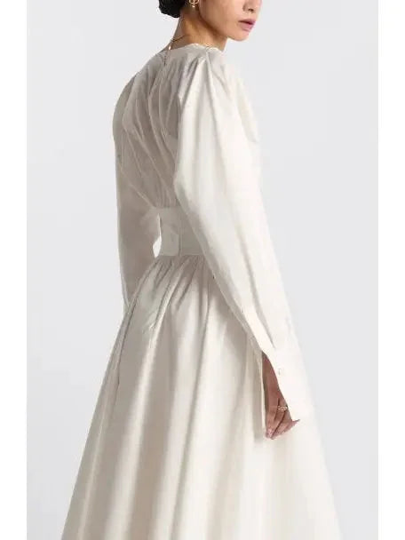 Flared Mid-Length V-Neck Dress - Dresses