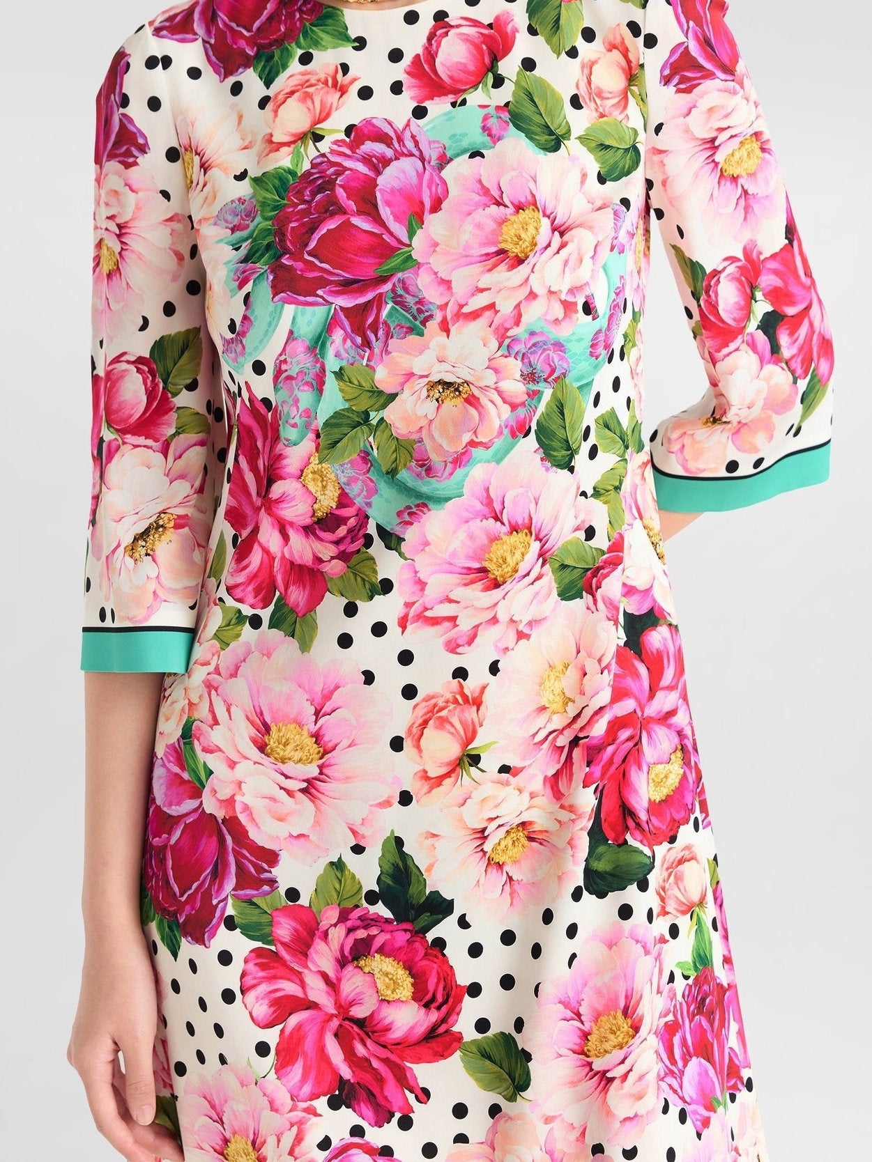 Floral and Polka-Dot Print Silk Dress - Dresses