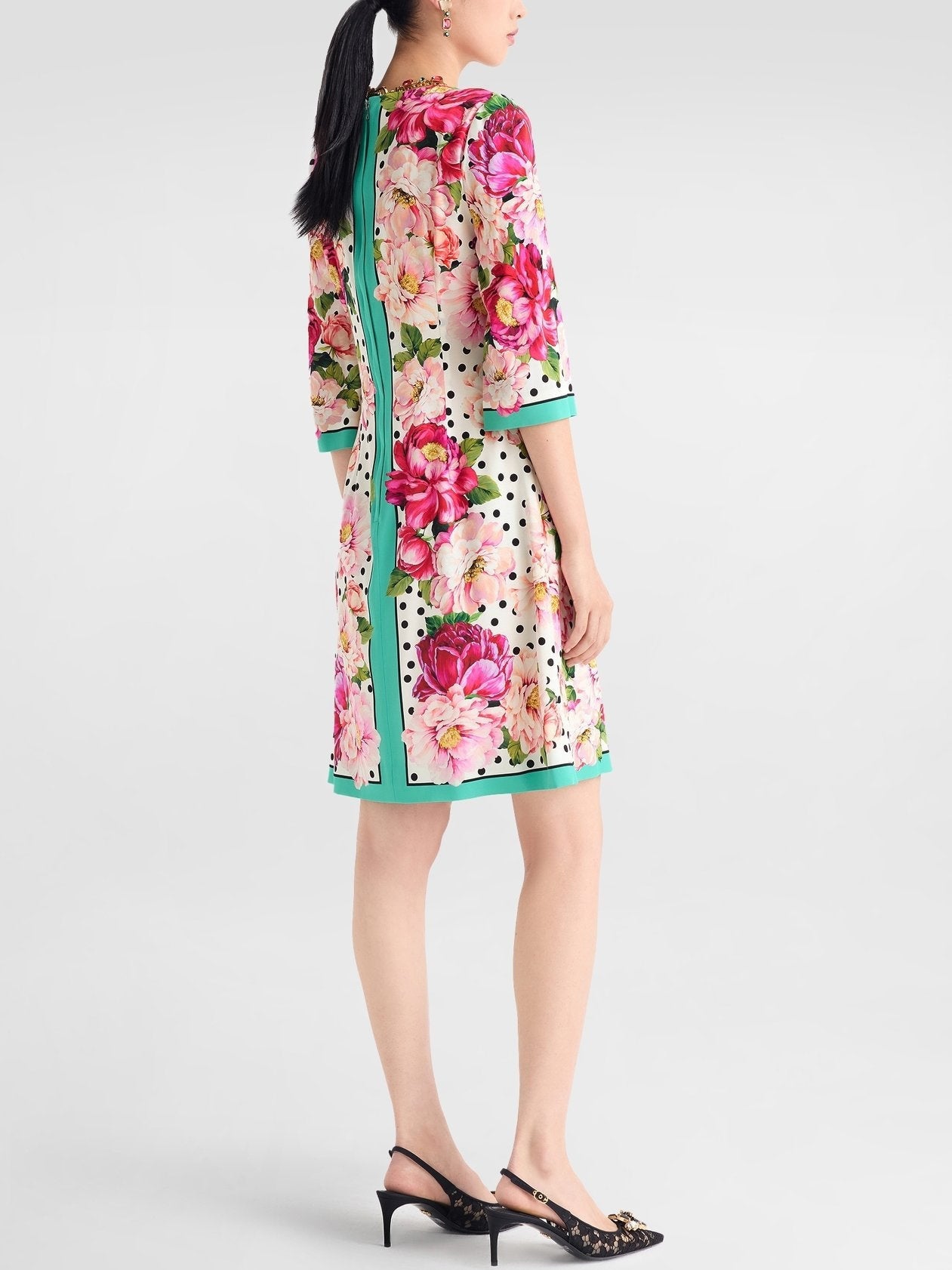 Floral and Polka-Dot Print Silk Dress - Dresses