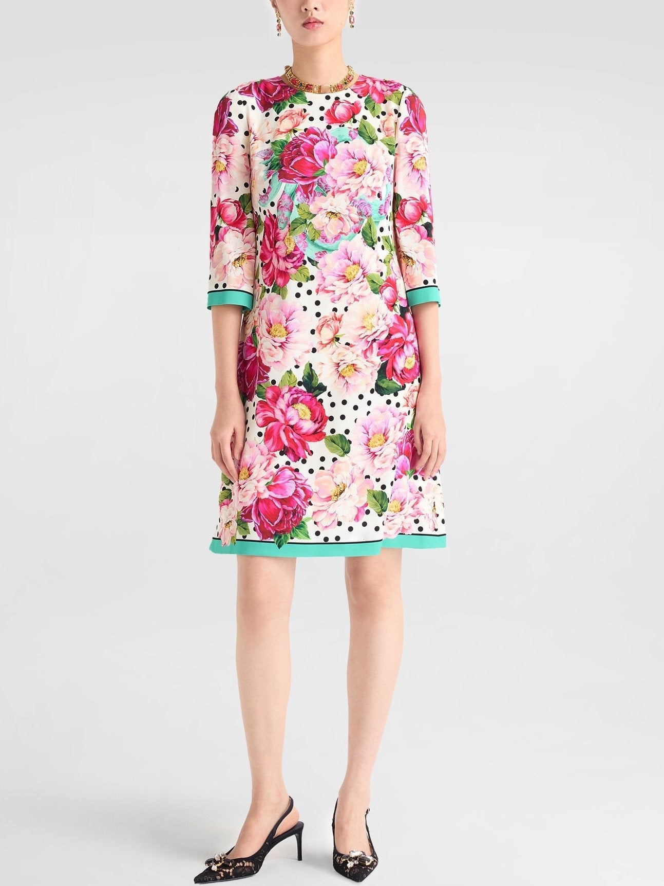 Floral and Polka-Dot Print Silk Dress - Dresses
