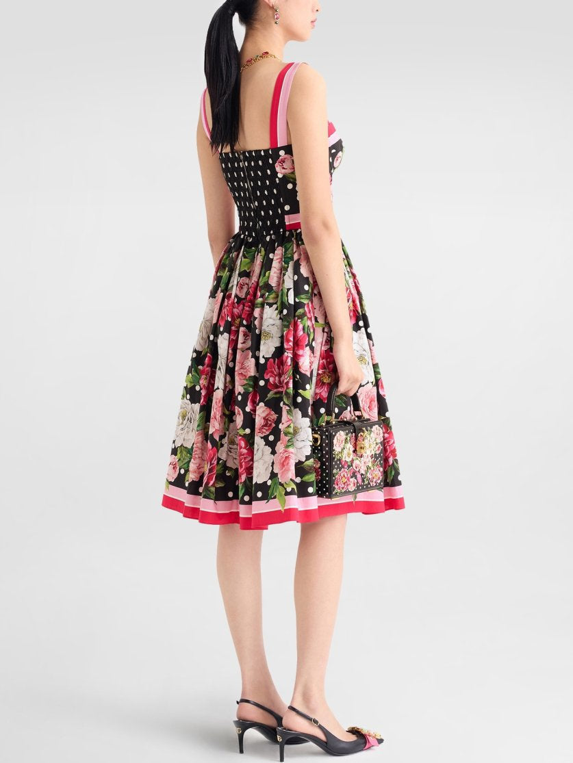 Floral and Polka-Dot Printed Fit and Flare Dress - Dresses