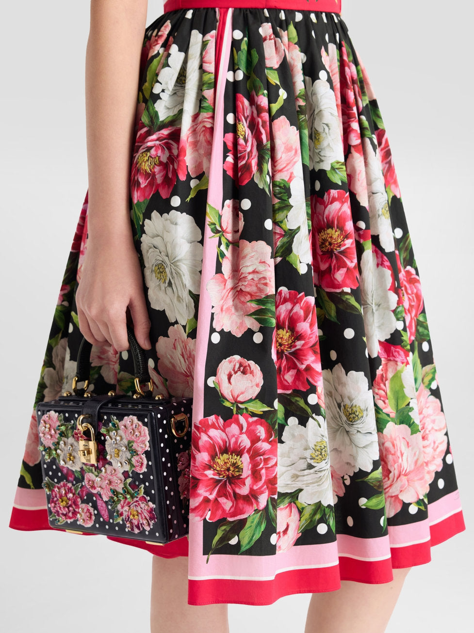 Floral and Polka-Dot Printed Fit and Flare Dress - Dresses