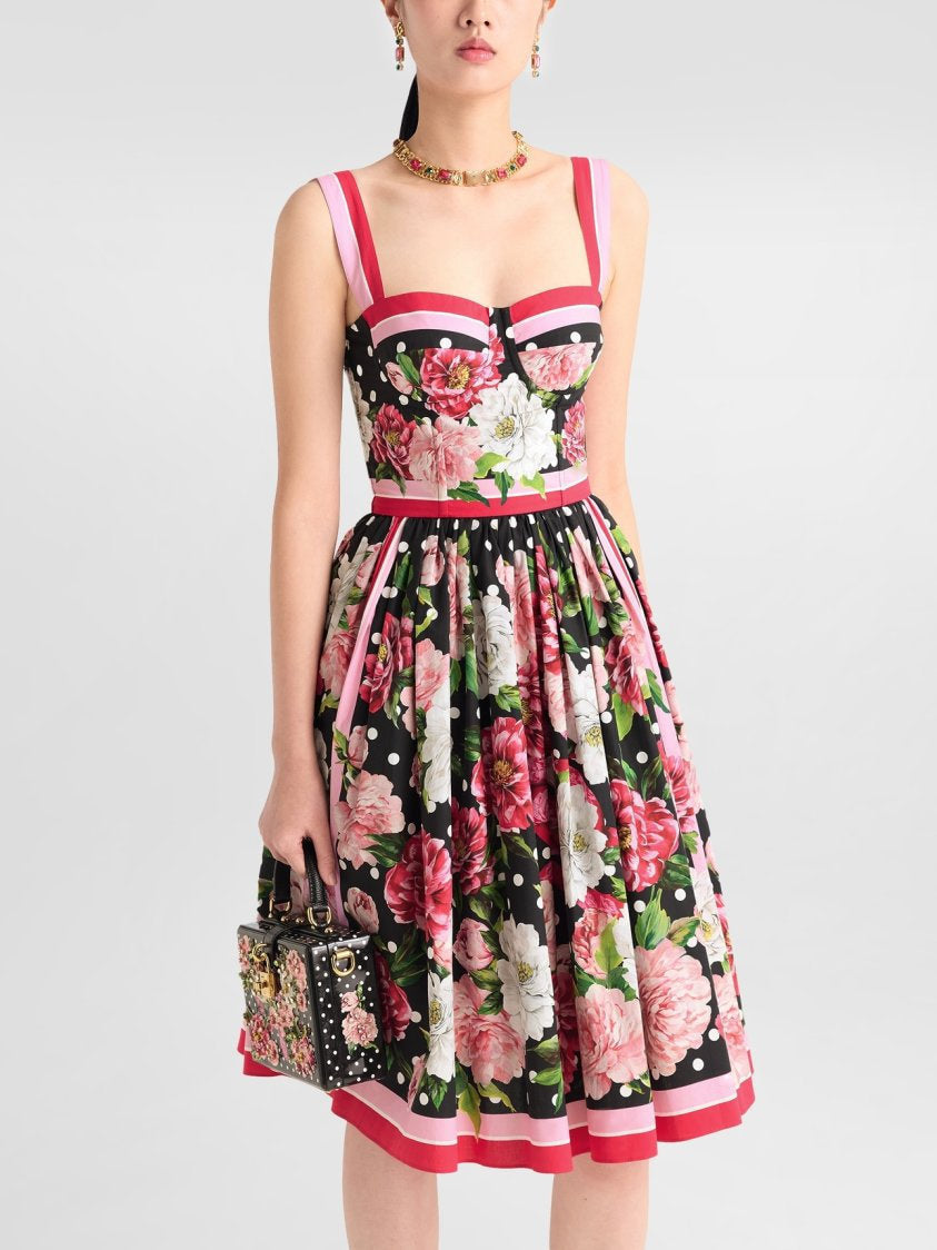 Floral and Polka-Dot Printed Fit and Flare Dress - Dresses