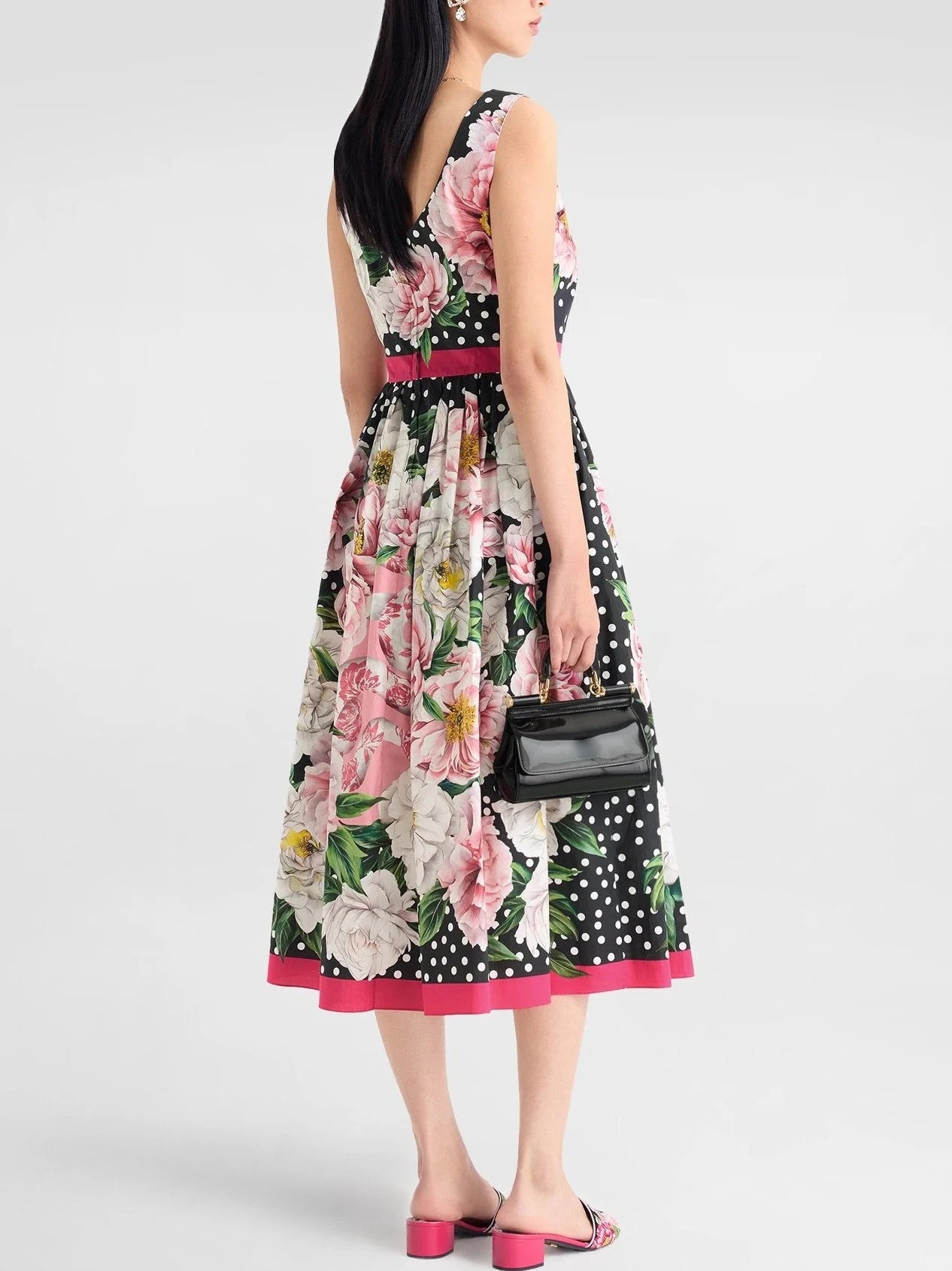 Floral and Polka-Dot Printed Sleeveless Midi Dress - Dresses
