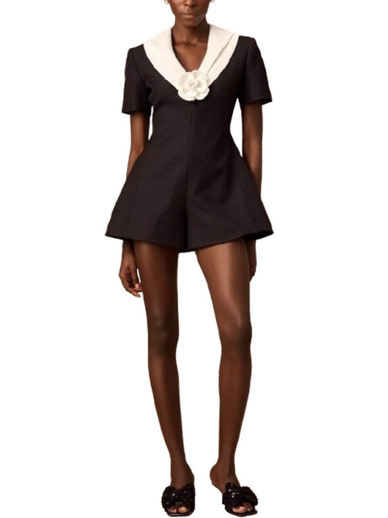 Floral-Applique Bicolor Playsuit - Suits & Sets