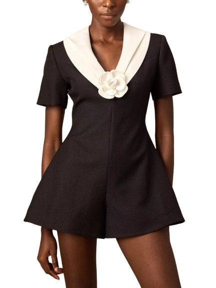 Floral-Applique Bicolor Playsuit - Suits & Sets