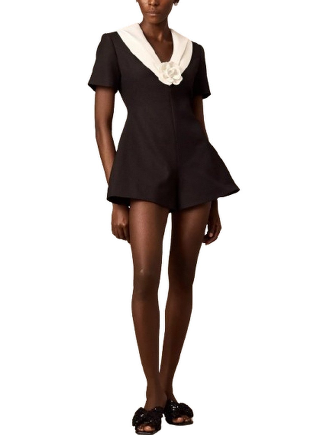 Floral-Applique Bicolor Playsuit - Suits & Sets