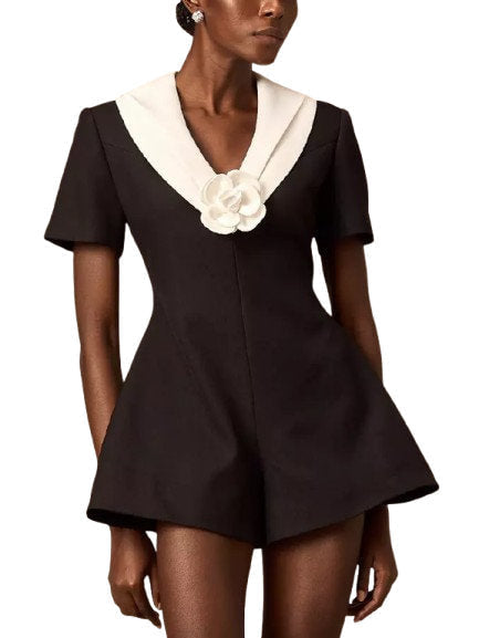 Floral-Applique Bicolor Playsuit - Suits & Sets