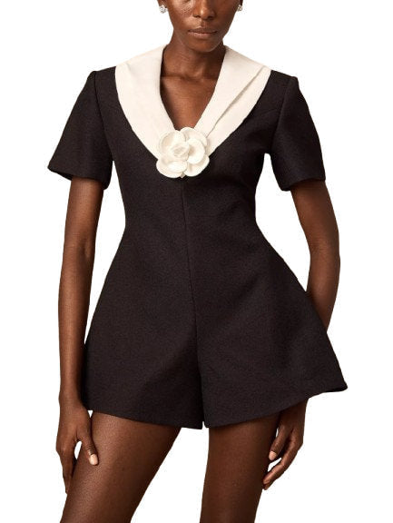 Floral-Applique Bicolor Playsuit - Suits & Sets