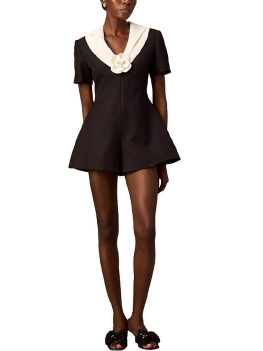 Floral-Applique Bicolor Playsuit - Suits & Sets